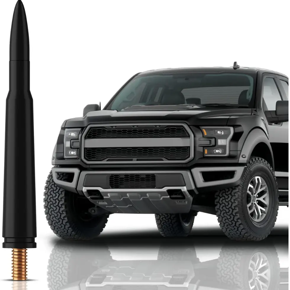 TrunkNets Bullet Antenna for Ford F-150 XL XLT 2009-2024 - Highly Durable Premium Truck Antenna 5.45 Inch - Car Wash-Proof Radio Antenna for FM AM - Black, 50 Caliber Design - Ford F150 Accessories